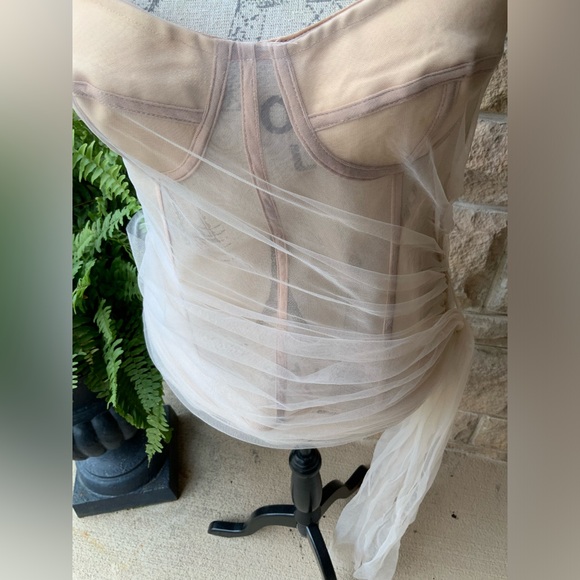 RARE FASHION NOVA Tule Mesh Nude Bustier Corset Draped Top Size Large LIKE NEW - Picture 11 of 16